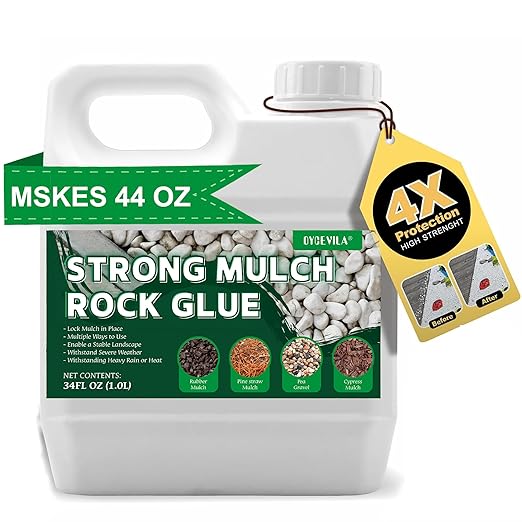 Concentrate Rock Glue, Makes 44oz Mulch Glue for Landscaping, Pea Gravel Binder Spray for Outdoor, Garden, Yard, Pet-Friendly Mulch Anchor Easily Holds Rubber, Stone, Pebble, Gravel, Wood, Bark