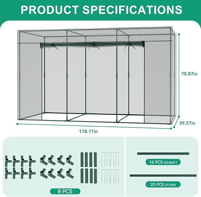 Crop Cages for Garden Plant, 9.8x3.3x6 Ft Plant Protection Netting Tent with Zippered Door, Raised Bed Cover, Garden Bed Cover with Frame, Wind-Resistant Plant Cages for Outdoor Plants