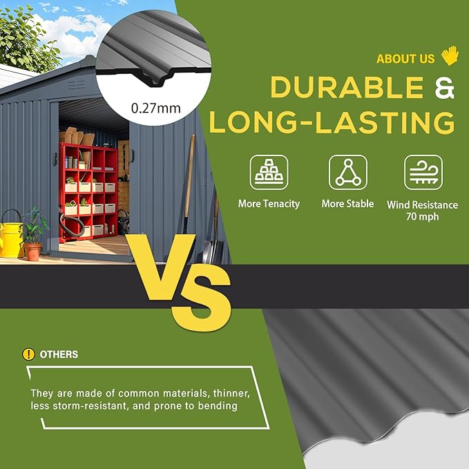 AECOJOY 12' x 14' Outdoor Storage Shed with Sliding Door, Outdoor Sheds & Outdoor Storage Clearance Backyard Shed Storage Cabinet, Large 14x12 Metal Storage Tool Shed