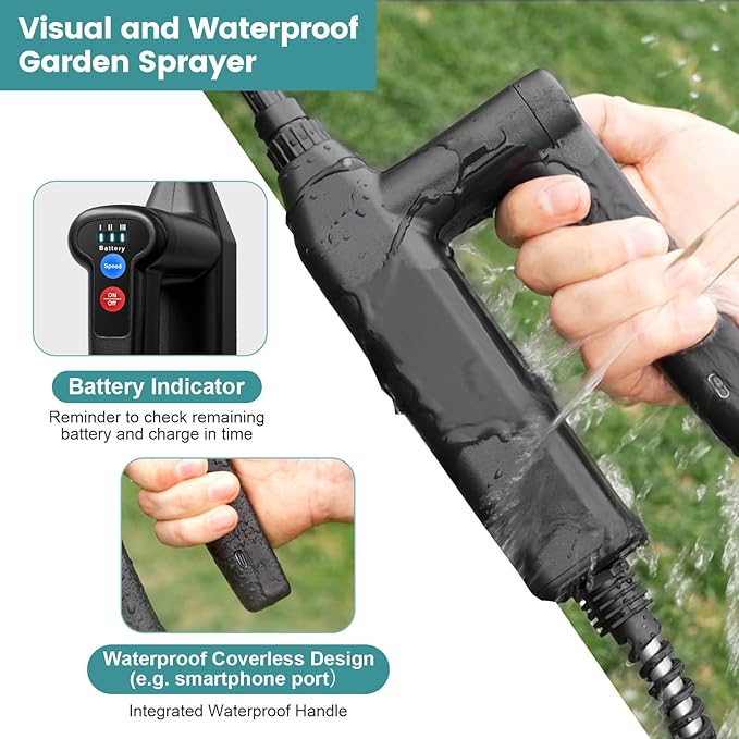 Battery Powered Sprayer 2 Gallon, 2025 Upgrade Electric Sprayer with 3 Adjustable Speed, Battery Indicator, 4 Mist Nozzles, Rechargeable Retractable Wand with Adjustable Shoulder Strap for Lawn Garden