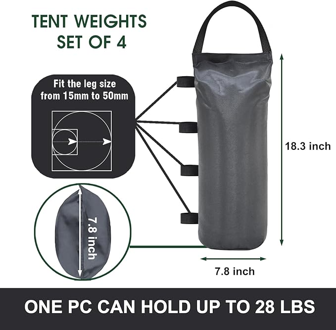 Eurmax USA Weight Capacity 112 LBS Extra Large Pop up Gazebo Weights Sand Bags for Pop up Canopy Tent Pergola Outdoor Instant Canopies,Sand Bags Without Sand, 4-Pack,(Gray)