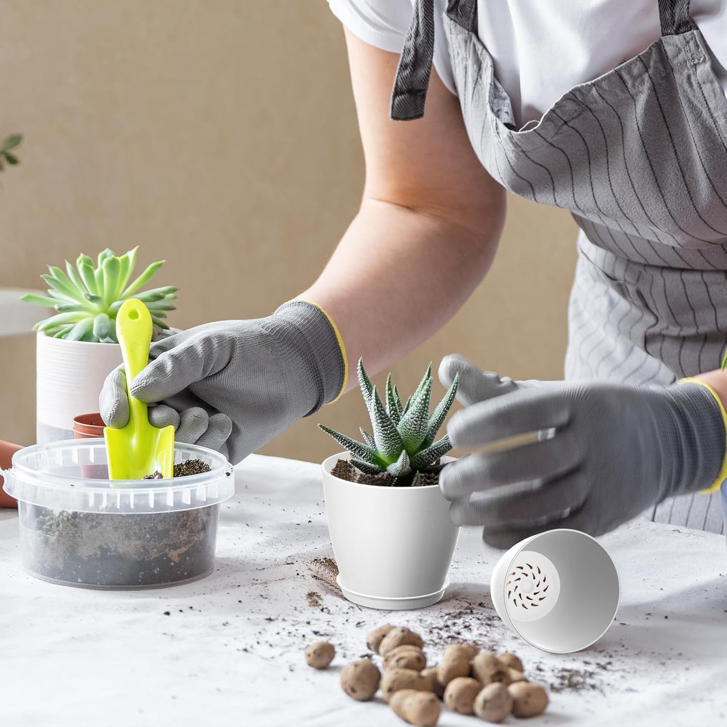 16 Pack 4 Inch Plant Pots with Drainage Holes and Saucers, Pots for Plant Indoor, Plastic Planters for Succulents and Small Plants, White