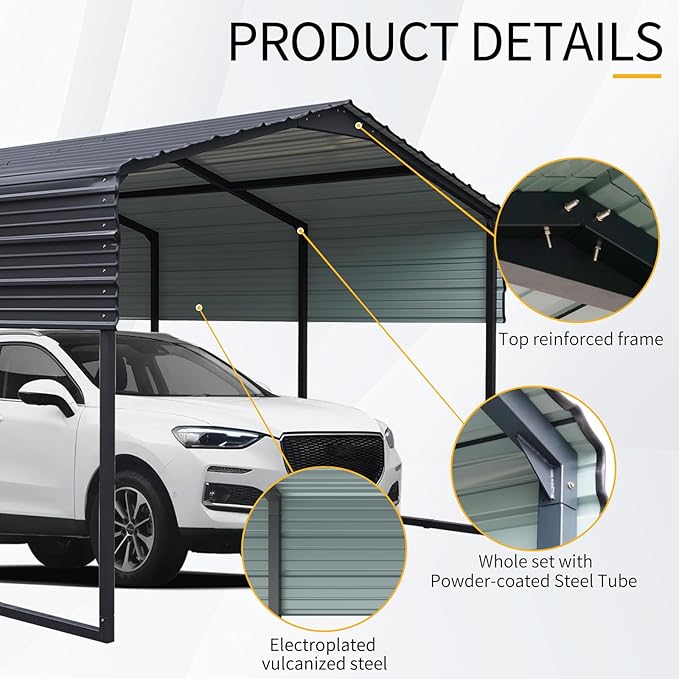 KEIKI 12x20 FT Steel Metal Outdoor Carport with Peaked Roof,Heavy Duty Vehicle Shed Canopy for Car,Truck and Boats