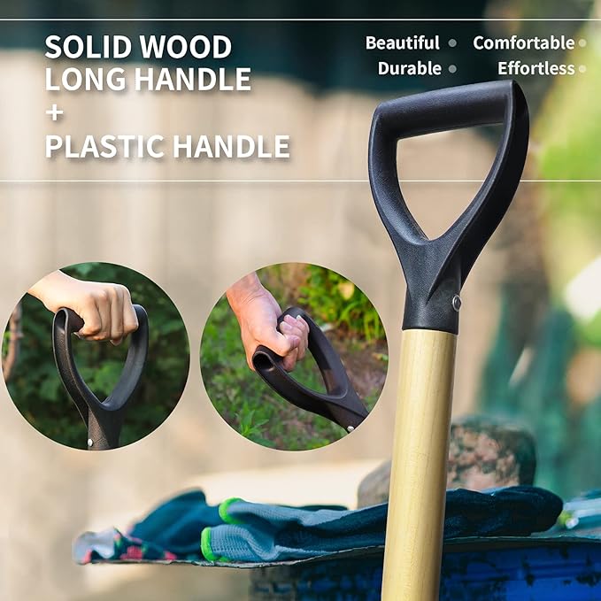 Square Shovel, Shovels for Digging with D-Handle, Overall 41-Inch Long Garden Shovel, Transfer Shovel, Snow Shovel for Car, Garden Tools