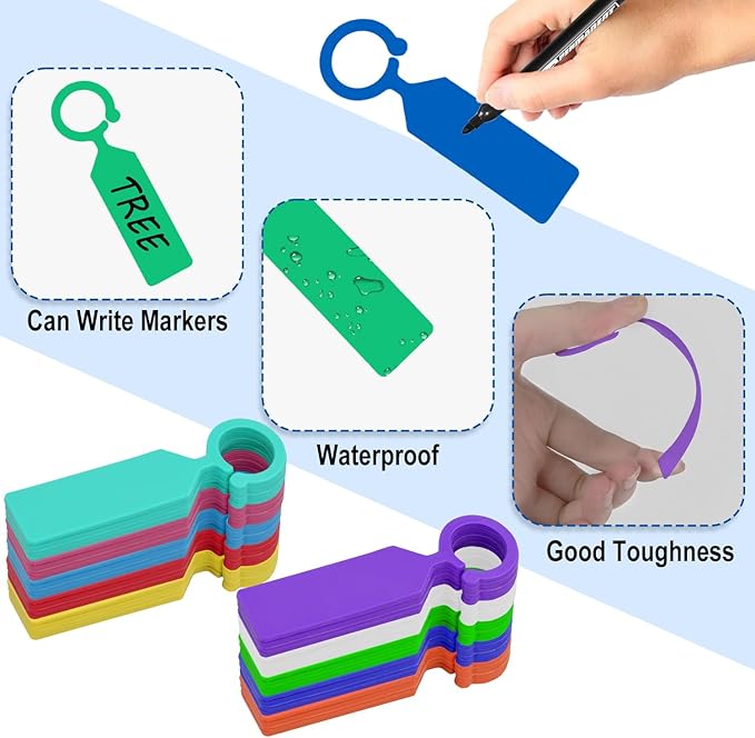 Plant Labels Yuanling 100Pcs Plastic Waterproof Plant Tree Tags Nursery Garden Markers for Indoor Outdoor Gardening Plants Vegetables Flowers Potted (Mixed 10 Colors with 1 Marker Pen)