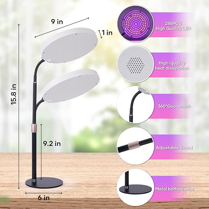 Desk Grow Light, 288 LEDs Red Blue White Full Spectrum Plant Light for Indoor Plants,3490 Lumen Indoor Grow Lamp,3 Modes for Plants Greenhouse Veg Bloom Light