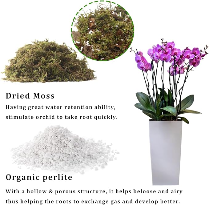 2QT Orchid Potting Mix with Moss Pine Bark Mulch Perlite & Coco Peat Natural Ingredients, Orchid Repotting Soil Medium Great for Indoor Plant Root Climbing & Expanding