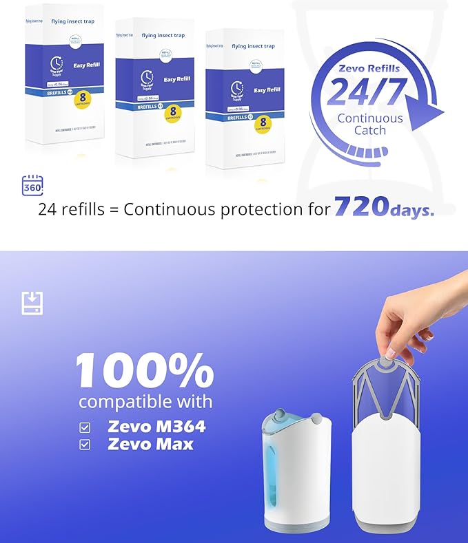 UBeesize 24 Pack Refill Cartridge for Zevo M364 and Max, Replacement Refill Compatible with Zevo Plug-in Light, 100% Fit (24Cartridges)