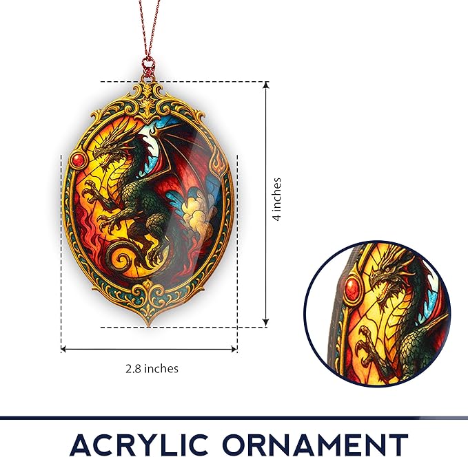 Fire Dragon Ornament – dragon ornament – fantasy gifts – mythical decor – christmas ornament – Suncatcher effect window hanging – Car Hanging