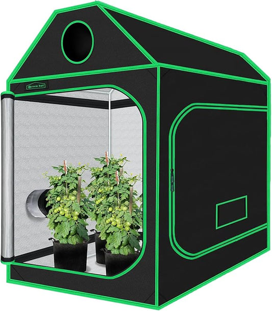 5x5 Growing Tent, 60"x60"x72" Roof Cube Grow Tent Plant Grow Tent, Indoor Growing Tent with Observation Windows, Lightproof Roof Cube Tent with Floor Tray, Mylar Hydroponic Tent