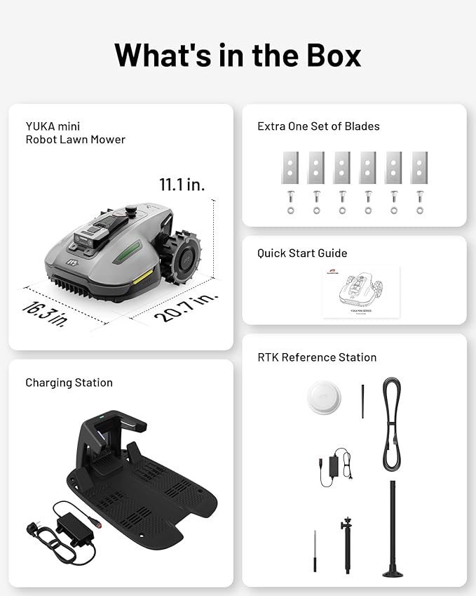 YUKA mini 700 Robot Lawn Mower for 0.17 Acre, UltrasenseAI Vision+ RTK Positioning, Auto Mapping, App Control,50% Slope,Perimeter Wire Free, 15 Mowing Zones Management