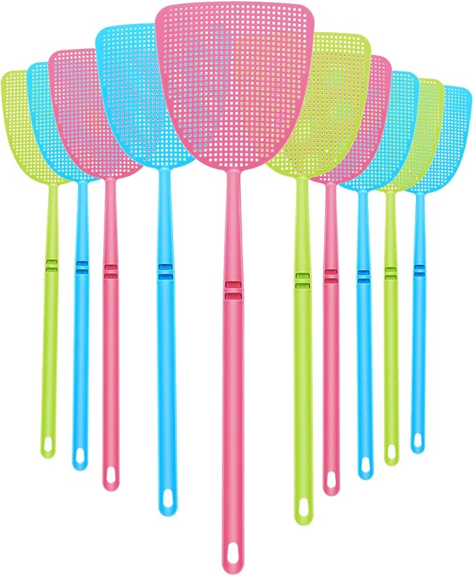 Boao 20 Pcs Fly Swatter Bulk Plastic Colorful Strong Flexible Manual Fly Swat Set Long Handle Durable Bug Swatter for Indoor and Outdoor