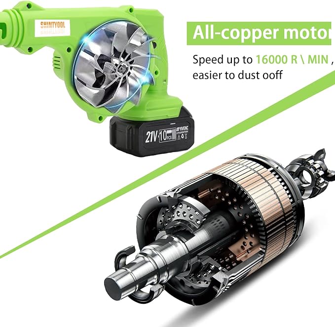 Cordless Leaf Blower, 2-in-1 Portable 21V Lithium Battery 110V Multifunctional Blower for Blowing Leaf, Clearing Dust & Small Trash,Car, Computer Host, Hard to Clean Corner by SHINTYOOL