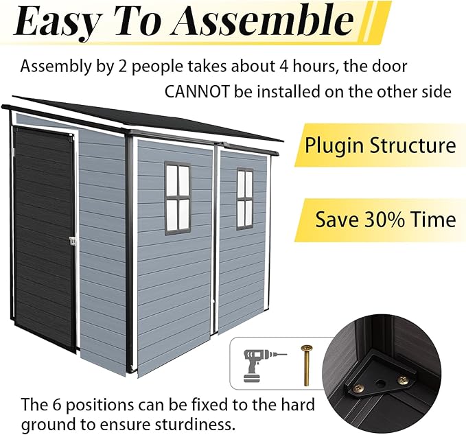 4‘x8’ Lean to Shed with Floor, Resin Storage Shed & Outdoor Storage Clearance with 2 Windows, Backyard Storage Sheds for Garden Tools, Bicycle, Black+Grey
