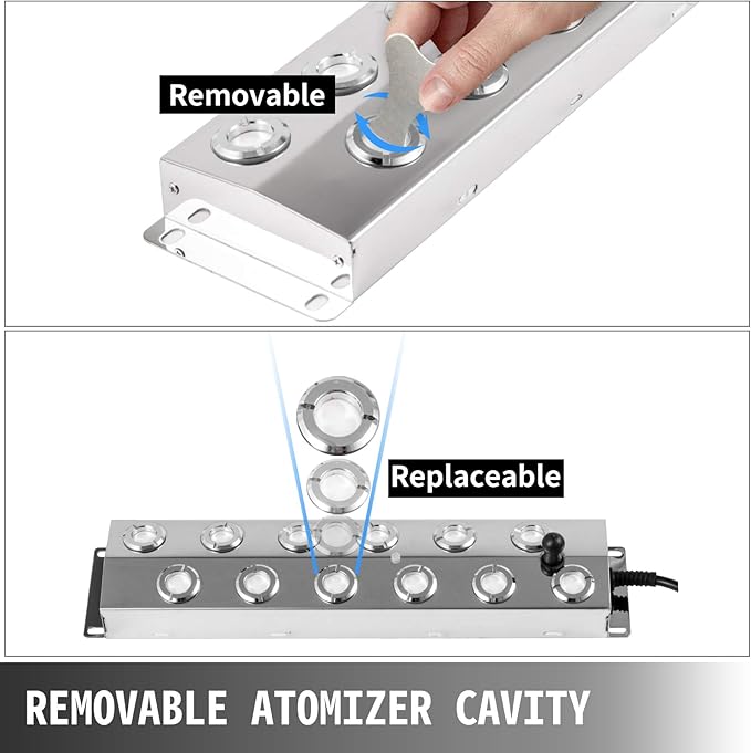 Happybuy Mist Maker 12 Head Ultrasonic Mist Fogger with Waterproof Power Supply Ultrasonic Fogger Humidifier Stainless Steel Pond Mister Fogger 7kg/h