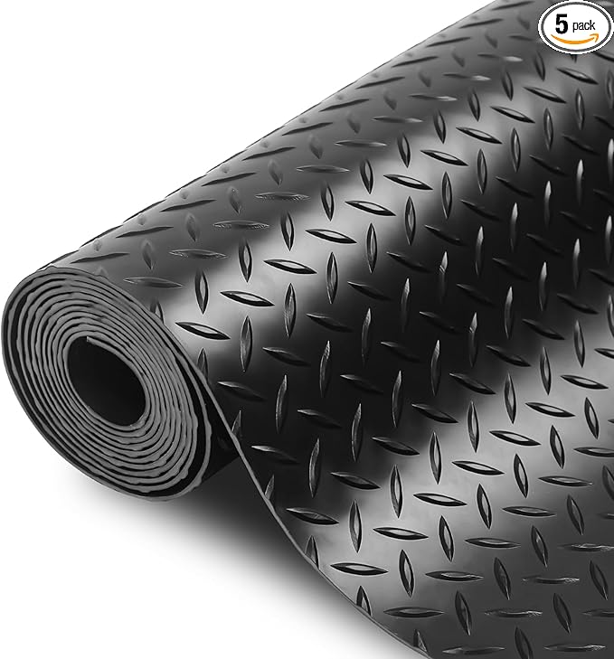 SEAL 5 x 20 Ft Premium Garage Floor Mat, Solid 2.8mm Thickened Black Commercial Grade Heavy Duty Parking Mat for Garage Floor, Golf Cart, Water/Stain Resistant Floor Runner (Embossed Diamond Plate)