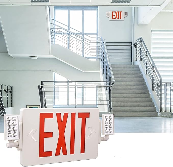 6 Packs Led Red Exit Signwith Emergency Light Combo with Battery Backup-Two Adjustable Head Emergency Exit Lights/ABS Fire Resistance 120-277VAC-Double Face Exit Sign for Business/Home.