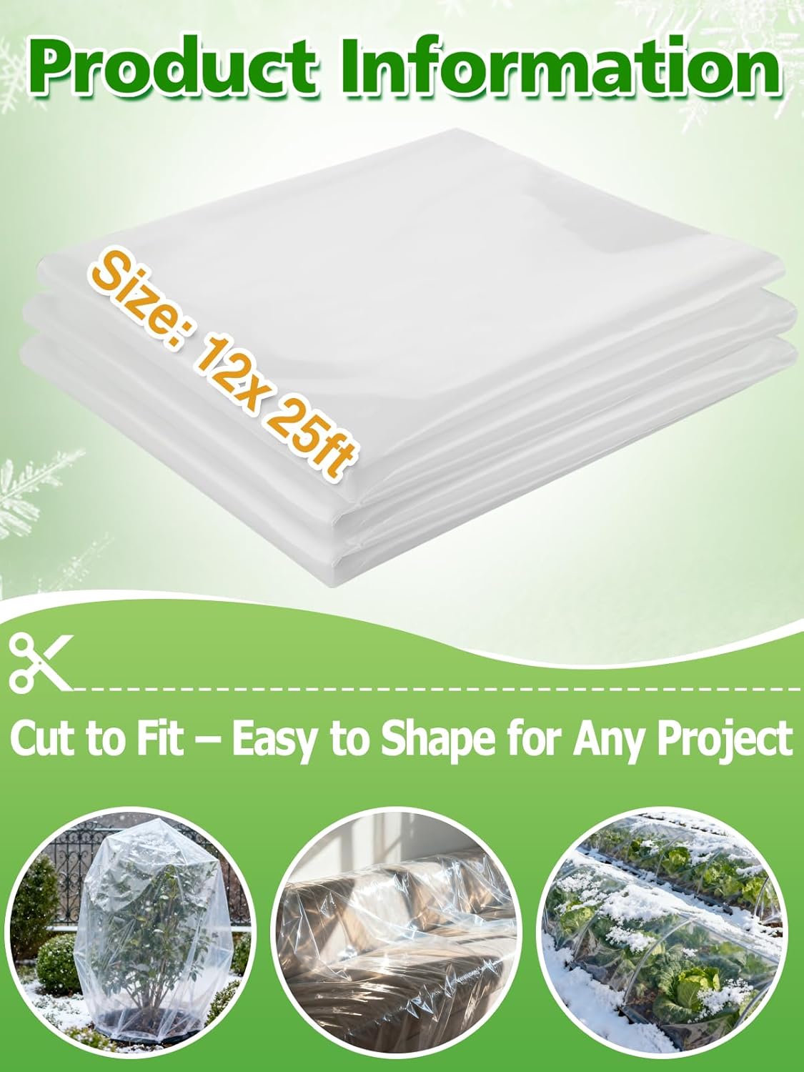 Alphatool Greenhouse Cover Plastic Sheeting - 12 x 25 ft Plant Covers Freeze Protection, Frost Cloths for Outdoor Plants, Clear Floating Row Cover for Outdoors Garden Plants Vegetables Crops