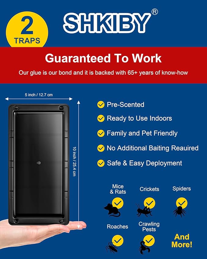 Rat & Mouse Glue-Traps 2 Pack, Large Bulk Traps, Indoor for Home, Pre-Scented Adhesive Plastic Tray Inside House, Snake, Mice, Spider Pet Safe