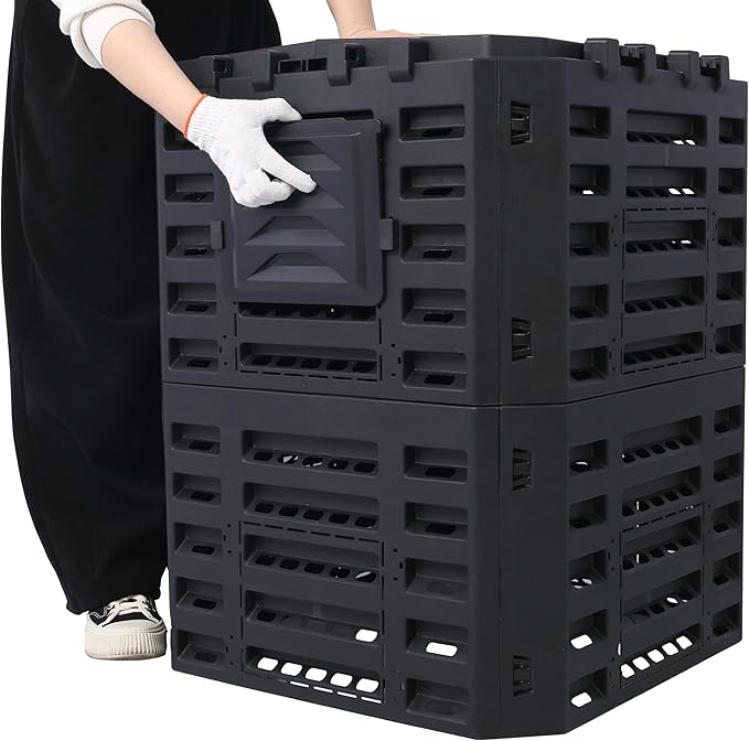 Black Garden Composter Bin - 90 Gallons (340Liter) of Recycled Plastic for Easy Assembly & Aerating Composting – Create Fertile Soil with Lightweight Outdoor Compost Box