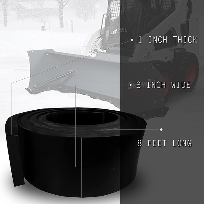 Rubber Snow Plow Cutting Edge – Heavy Duty 96" x 8" x 1" Snow Plow Deflector Smooth & Surface-Safe Snow Clearing - Fit for ATV, Tractors, Skid Steers & UTVs Snow Pusher Cutting Edge