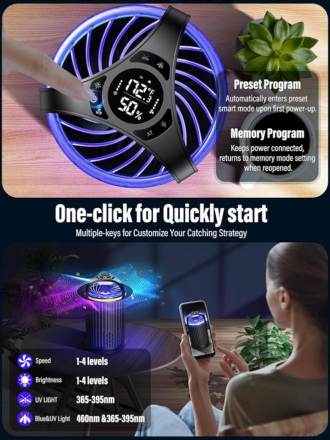 Fruit Fly Traps for Indoors, Smart Fly Trap Indoor Bug Zapper Gnat Traps for House Indoor Plant, Pest Control with 10PCS Refills