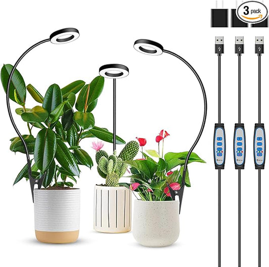 Plant Lights for Indoor Growing, 144 LED Full Spectrum Grow Light with Clip 3 Pack, Black Halo Indoor Plant Light 2 Installation Options with 6/12/16H Timer, 5 Dimmable, 3 Modes