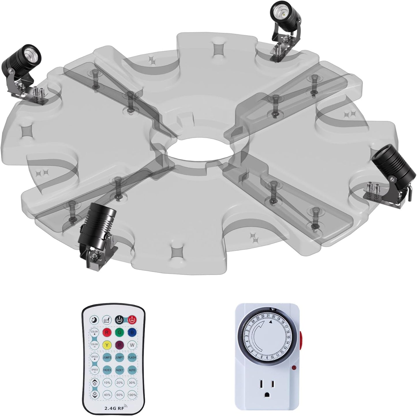 HQUA FSL01 120V AC LED RGB Color-Changing LED Fountain Light Sets, 4 Light Sets,with 100” Cord for HQUA-FS01 HQUA-FS02 Large Pond Floating Fountain