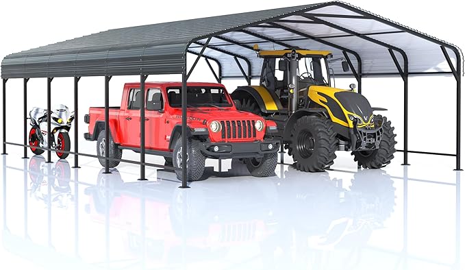 20x30 FT Metal Carport Canopy Heavy Duty with Reinforced Base and Galvanized Steel Roof & Frame, Garage Shelter for Cars, Boats and Trucks