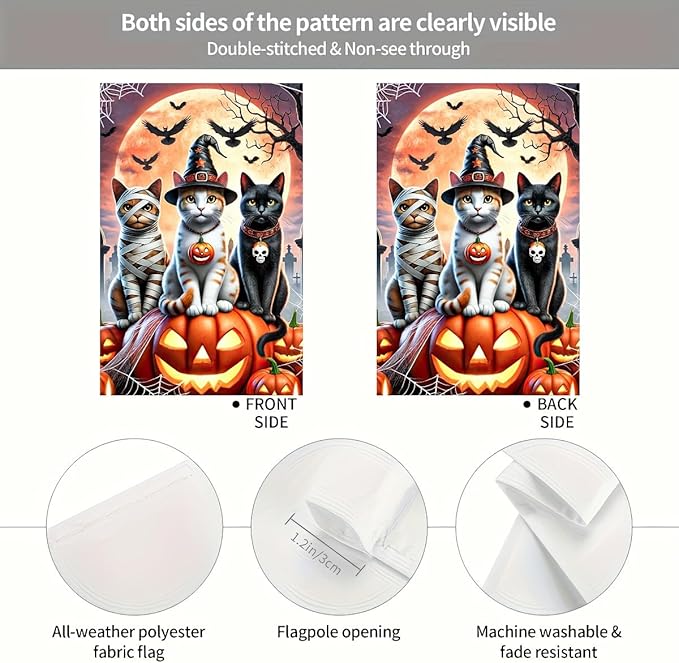Cats Halloween Garden 12x18 Double Sided Flags Trick or Treat Holiday Pumpkin Garden Flag Cute Kitten Fall Holiday Yard Spooky Flag Winter Lawn Flags Farmhouse Outdoor Decor Banner