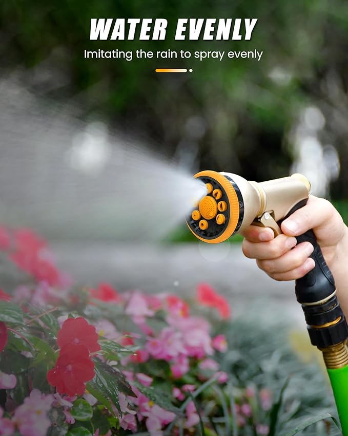 RAINPOINT Garden Hose Nozzle, Heavy Duty Metal Water Hose Sprayer Nozzle with 9 Adjustable Spray Patterns, High Pressure Hand Sprayer for Watering Plants, Lawns, Car and Pet Washing (2, Orange)