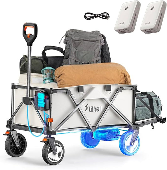 Litheli Electric Wagon Cart with Battery Power, All-Terrain Wheels & Variable Speed | 200L Capacity, 300 lbs Heavy-Duty Utility Wagon for Camping Gear, Beach Trips, Garden Tools & Shopping Hauls
