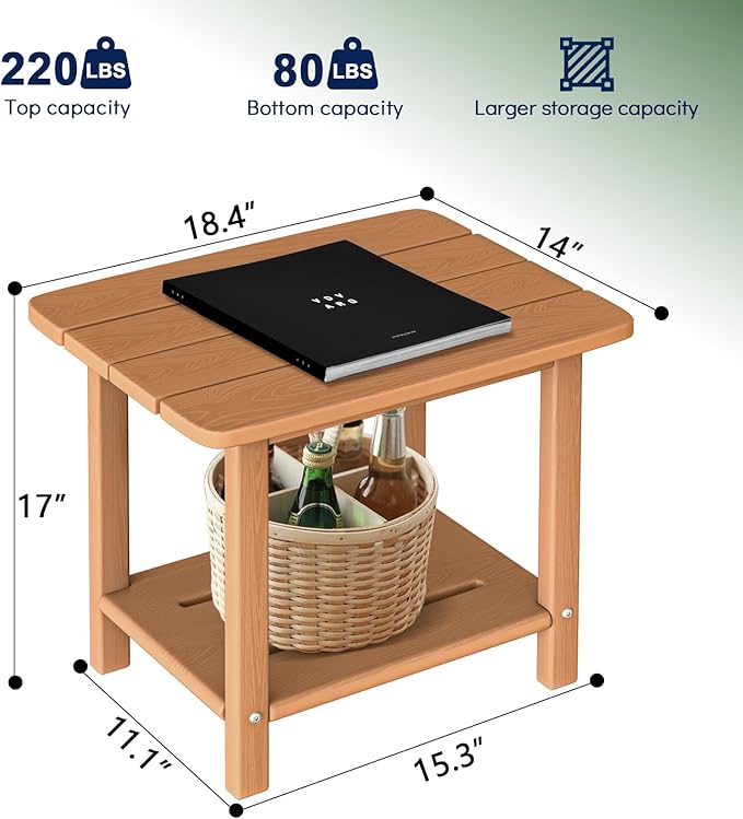 nevilywood Adirondack Square Side Table - 18.4" Large Panel HDPE Outdoor End Table - Weatherproof, Rustproof & Low Maintenance for Patio, Lawn, Pool, Indoor Use (Teak)