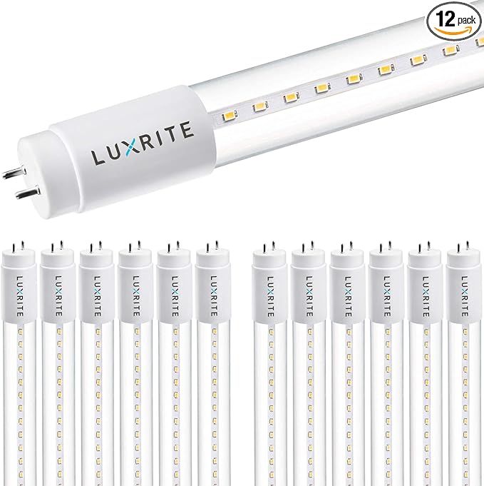 LUXRITE 12-Pack 4FT T8 LED Tube Light, Ballast and Ballast Bypass Compatible, 13W=32W, 3000K Soft White, Clear Cover, Single-End or Double-End Powered, Damp Rated, UL Listed