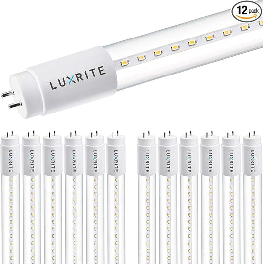 LUXRITE 12-Pack 4FT T8 LED Tube Light, Ballast and Ballast Bypass Compatible, 13W=32W, 3000K Soft White, Clear Cover, Single-End or Double-End Powered, Damp Rated, UL Listed