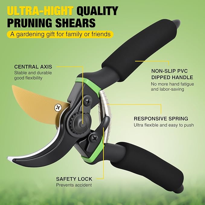 Yesker Pruning Shears for Gardening 8.5" Professional Bypass Garden Scissors Yard Clippers with Sharp SK5 Steel Blade Heavy Duty Hand Pruners for Branch Flower Plant Trimming Cutting Gardening Tools