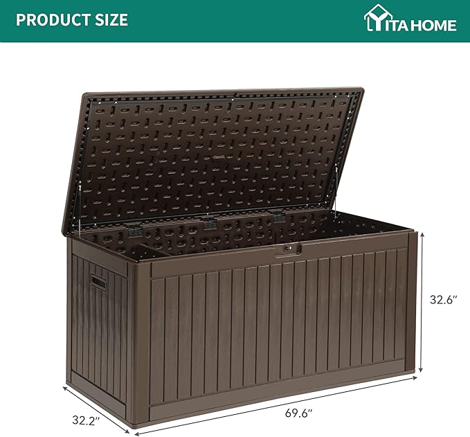 YITAHOME 260 Gallon Extra Large Deck Box, Double-Wall Resin Outdoor Storage Box with Flexible Divider for Patio Cushions Pool Supplies Garden Tools, 1000lbs Load Capacity, Lockable&Waterproof (Brown)