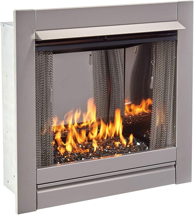 Duluth Forge DF450SS-G-RBLK Vent-Free Stainless Steel Outdoor Gas Fireplace Insert with Black Fire Glass Media, 24,000 BTU