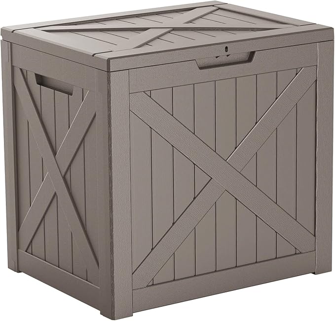 32 GallonOutdoor Storage Box,Resin Deck Boxes Waterproof, IndoorOutdoor Bin for Package Delivery, Patio Cushions, Gardening Tools, Lockable, UV Resistant