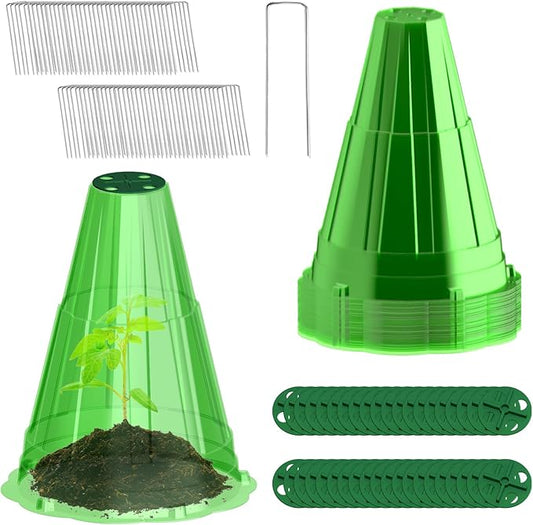 Garden Cloches for Plants, 40 Pack Garden Cloche with Rotary Vent, Reusable Bell Plant Covers with 40Pcs Ground Stakes, Plant Cloche Protectors from Animals Snails Birds Chickens, 7.9" H X 6.7" D