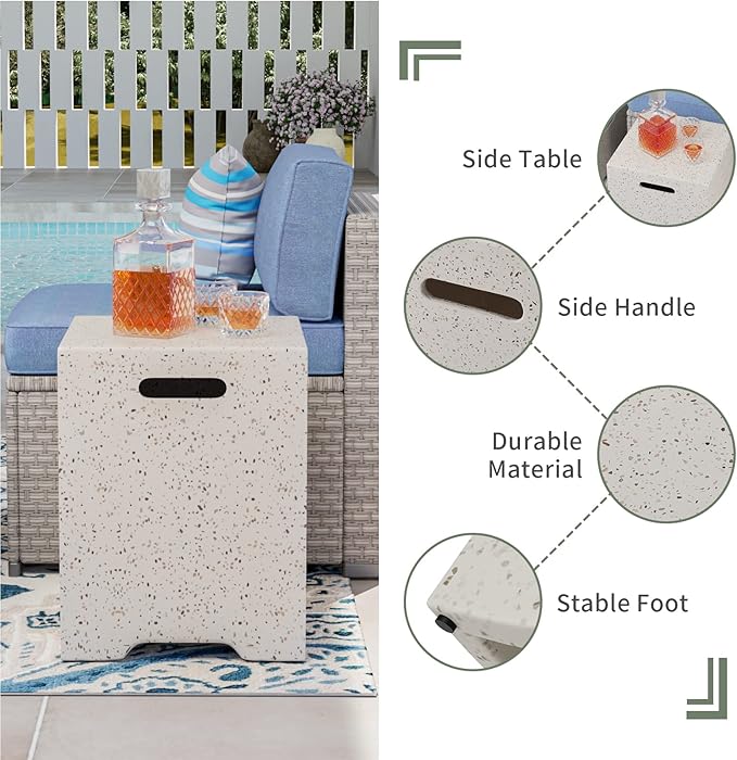 COSIEST 2-Piece Outdoor Propane Firepit Table Set w Tank Table, CSA Certified, 40.5-inch Fire Table (50,000 BTU) w 16 inches Tank Cover Side Table 20lb for Garden,Pool,Backyard