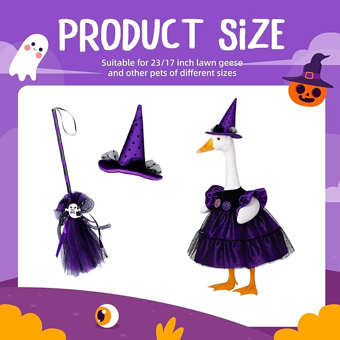 Halloween Goose Outfit Porch Witch Goose Clothes for 23'' Cement Plastic Geese Costume for Yard Lawn Outdoor Garden Patio Statue Holiday Decor