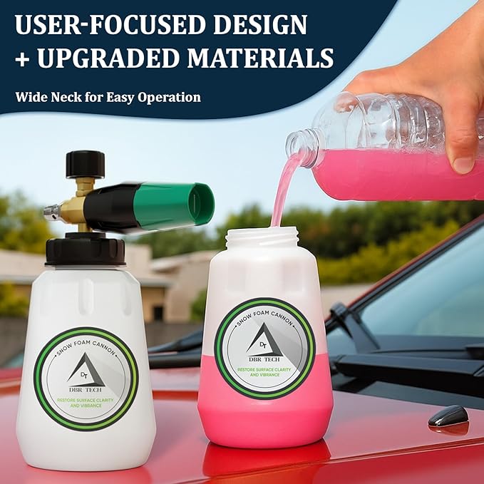 Foam Cannon for Pressure Washer, 1.1mm Orifice, 1000-4000 PSI, 1/4 Inch Quick Connector, Wide Neck and Adjustable Spray, Heavy Duty Car Snow Foam Blaster for Superior Foaming & Deep Clean, Green