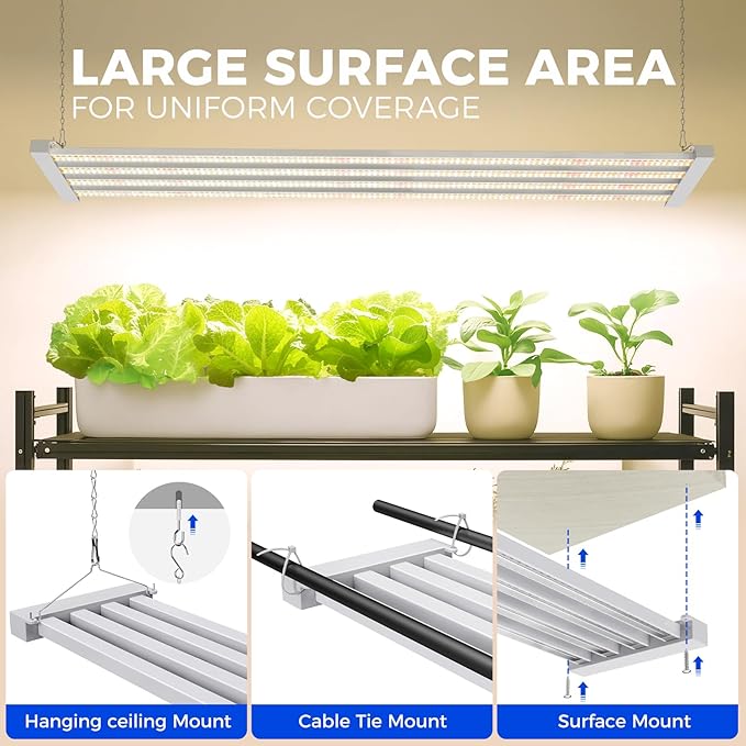 Barrina TX-L84 4FT LED Grow Light, 84W, 4 Panels Wider Coverage, Full Spectrum, High PPFD, Super Bright, Linkable, Hanging Fixture, Plant Stand with Grow Light for Indoor, Seeding, 1 Pack