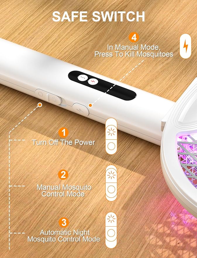 Electric Fly Swatter 3 in 1 Bug Zapper Racket with 4000V 1800mah Battery 5-Layer Safety Mesh 180° Foldable Electric Mosquito Swatter Suitable for Indoor or Outdoor