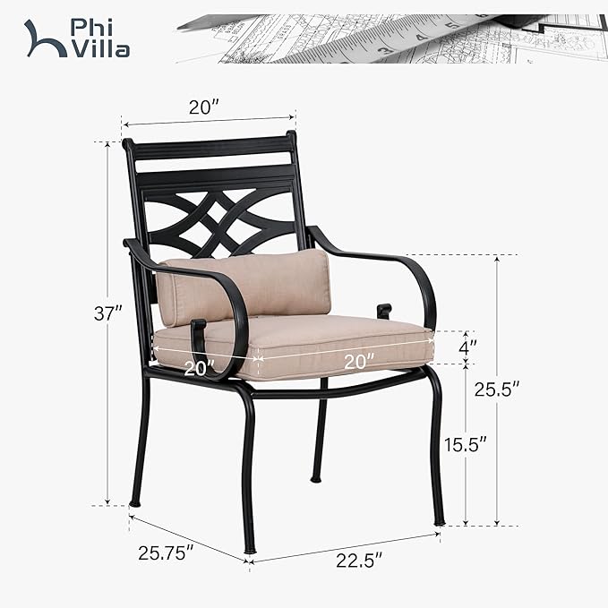 PHI VILLA Patio Dining Chairs Set of 2, Outdoor Chairs with Cushion and Pillow for Garden Lawn and Deck