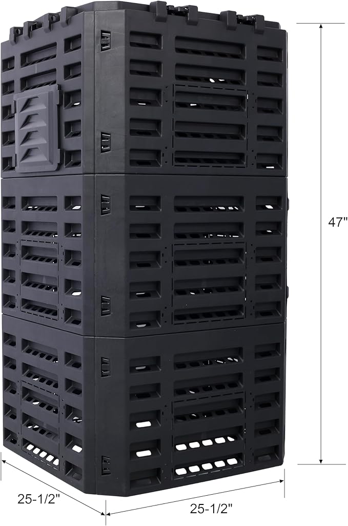 Black Garden Composter Bin - 132 Gallons of Recycled Plastic for Easy Assembly & Aerating Composting – Create Fertile Soil with Lightweight Outdoor Compost Box