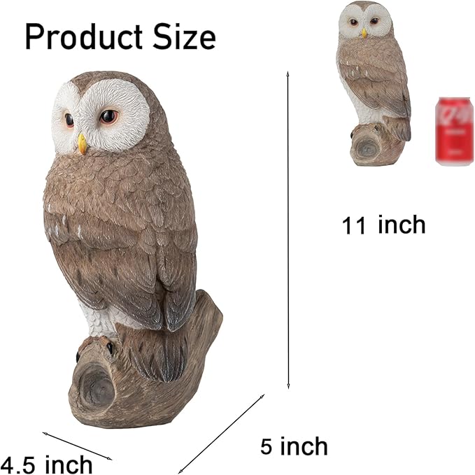 Owl Outdoor Statues Garden Yard - Decoration Home Decor Indoor Desk Tabletop Collectible Figurines Ancient Retro Collection 11" x4.5" x5 Inch