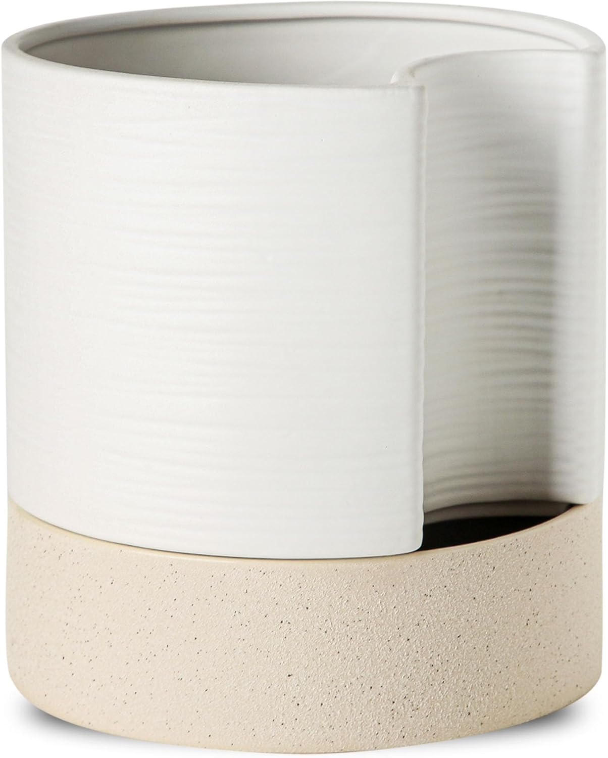 Nihow Self Watering Plant Pot: 8 Inch Ceramic Planter with Drainage Hole & Water Storage Plus for Indoor & Outdoor Plants - Cylinder Round Flower Pot for Succulent/Herbs/Violets - White & Brown