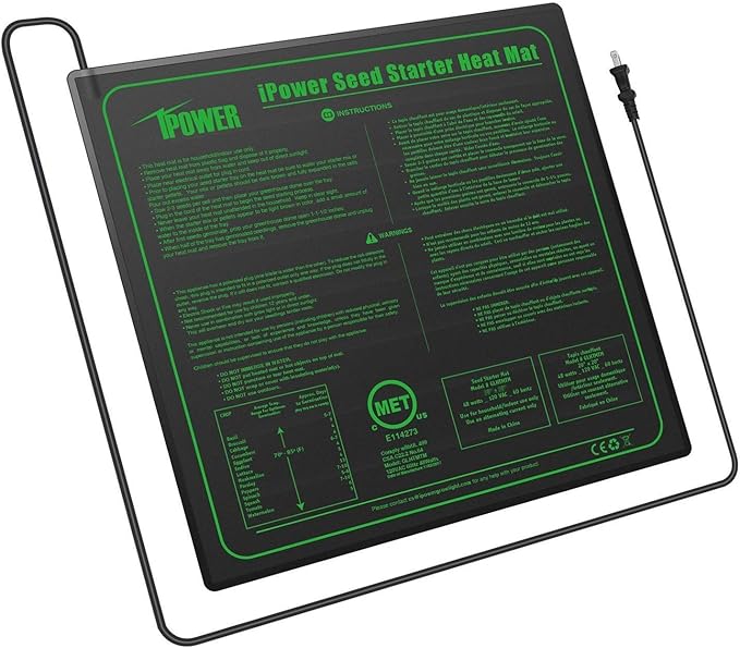 iPower GLHTMTM-A 20" x 20" Waterproof Durable Seedling Heat Mat Warm Hydroponic Plant for Indoor Gardening Germination Starting, black